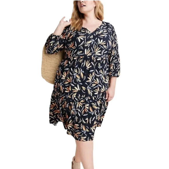 Ryllace Promenade Navy Blue Floral Dress Size 16 Floral‎ Botanical Flowy Tiered - Picture 1 of 8